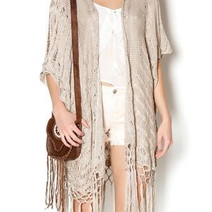 KORI AMERICA Long Fringe Cardigan Taupe